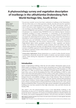 A Phytosociology Survey and Vegetation Description of Inselbergs in the Ukhahlamba-Drakensberg Park World Heritage Site, South Africa