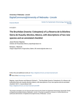 The Bruchidae (Insecta: Coleoptera) of La Reserva De La Biósfera Sierra De Huautla, Morelos, Mexico, with Descriptions of Two New Species and an Annotated Checklist