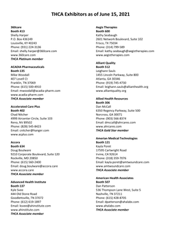 THCA Exhibitors As of June 15, 2021