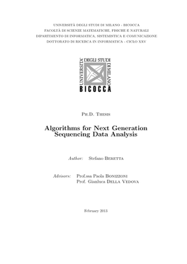 Algorithms for Next Generation Sequencing Data Analysis