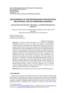 Development of the Methodology for Selecting the Optimal Type of Pedestrian Crossing