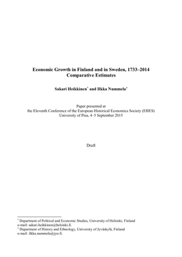 Economic Growth in Finland and in Sweden, 1733–2014 Comparative Estimates