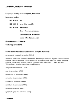 Indoeuropean, Armenian. Language Codes