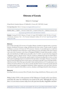 Odonata of Canada 227 Doi: 10.3897/Zookeys.819.25780 REVIEW ARTICLE Launched to Accelerate Biodiversity Research