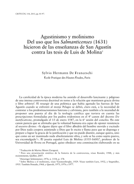 (1631) Hicieron De Las Enseñanzas De San Agustín Contra Las Tesis De Luis De Molina1