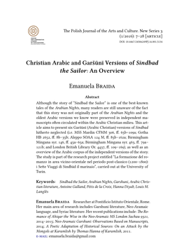 Christian Arabic and Garšūnī Versions of Sindbad the Sailor: an Overview