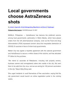 Local Governments Choose Astrazeneca Shots