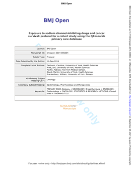 For Peer Review Only Journal: BMJ Open