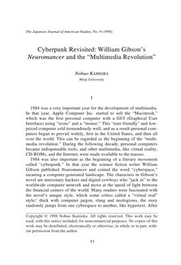 Cyberpunk Revisited: William Gibson's Neuromancer and The