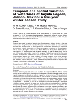 Temporal and Spatial Variation of Waterbirds at Sayula Lagoon, Jalisco, Mexico: a Five–Year Winter Season Study