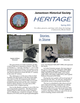 Spring 2021 to Collect, Preserve, and Share with Others the Heritage of Jamestown, Rhode Island