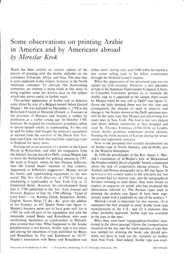 Miroslav Krek, Some Observations on Printing Arabic in America and By