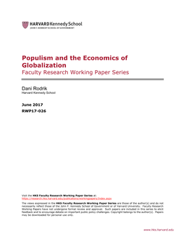 Populism and the Economics of Globalization Faculty Research Working Paper Series