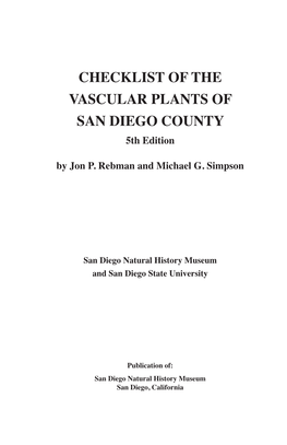Checklist of the Vascular Plants of San Diego County 5Th Edition by Jon P