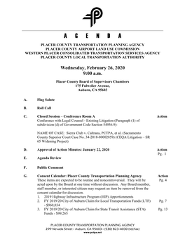 Placer County Transportation Planning Agency (PCTPA) Meetings