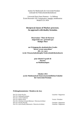 Reciprocal Classes of Markov Processes