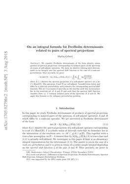 On an Integral Formula for Fredholm Determinants Related to Pairs Of