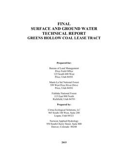 Final Surface and Ground Water Technical Report Greens Hollow Coal Lease Tract