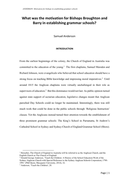 What Was the Motivation for Bishops Broughton and Barry in Establishing Grammar Schools?