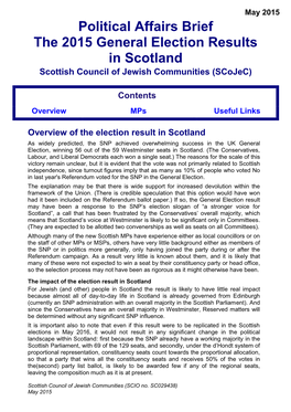 Political Affairs Brief the 2015 General Election Results in Scotland