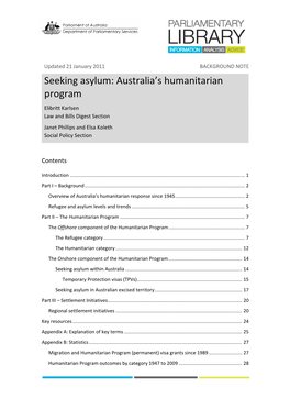 Seeking Asylum: Australia's Humanitarian Program