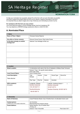SA Heritage Register Nomination Form