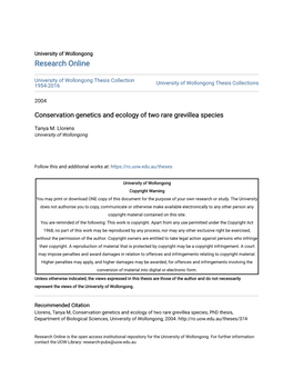 Conservation Genetics and Ecology of Two Rare Grevillea Species