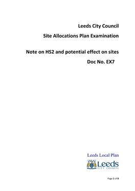 Leeds City Council Site Allocations Plan Examination Note on HS2 And