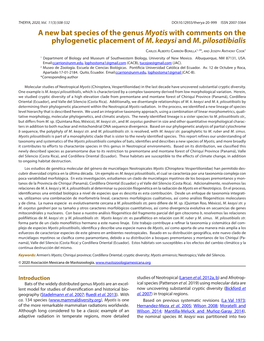 A New Bat Species of the Genus Myotis with Comments on the Phylogenetic Placement of M