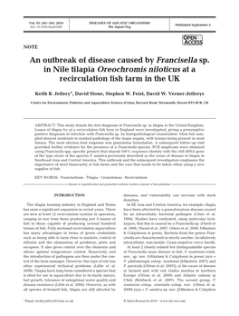 An Outbreak of Disease Caused by Francisella Sp. in Nile Tilapia Oreochromis Niloticus at a Recirculation Fish Farm in the UK