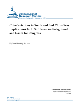 China's Actions in South and East China Seas