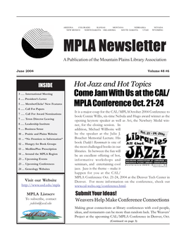 MPLA Newsletter a Publication of the Mountain Plains Library Association