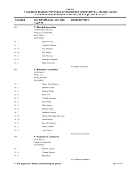 Part Ii Numerical Registration Index of Registered Governmental Affairs Agents and Whom They Represent for the Fourth Quarter of 2015