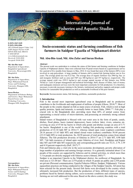 Socio-Economic Status and Farming Conditions of Fish Farmers in Saidpur Upazila of Nilphamari District