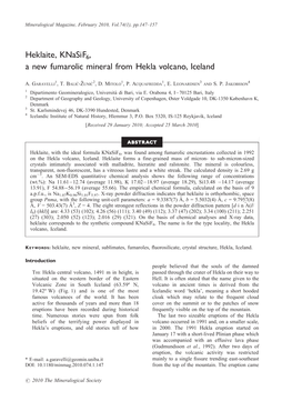 Heklaite, Knasif6, a New Fumarolic Mineral from Hekla Volcano, Iceland