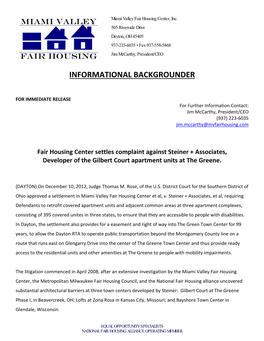 Fair Housing Center Settles Complaint Against Steiner + Associates, Developer of the Gilbert Court Apartment Units at the Greene