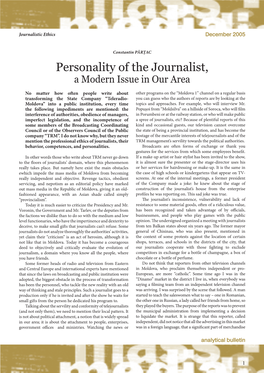 Personality of the Journalist, a Modern Issue in Our Area