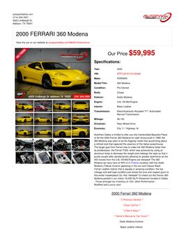 2000 FERRARI 360 Modena | Addison, TX | Auto Park Dallas