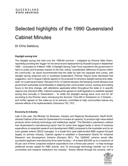 Selected Highlights of the 1990 Queensland Cabinet Minutes