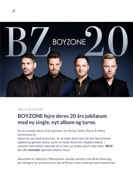 BOYZONE Fejre Deres 20 Års Jubilæum Med Ny Single, Nyt Album Og Turne