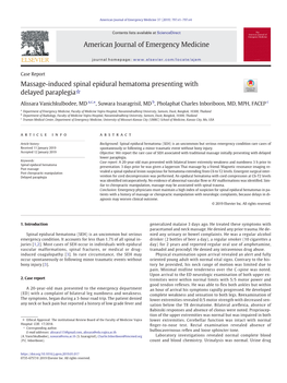 Massage-Induced Spinal Epidural Hematoma Presenting with Delayed Paraplegia☆