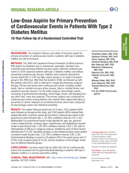 Low-Dose Aspirin for Primary Prevention of Cardiovascular Events in Patients with Type 2 Diabetes Mellitus