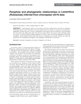Paraphyly and Phylogenetic Relationships in Lasianthus (Rubiaceae) Inferred from Chloroplast Rps16 Data