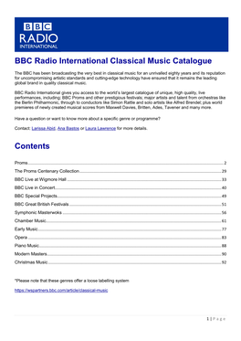 BBC Radio International Classical Music Catalogue Contents