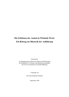 Die Göttinnen Der Anmut in Wielands Werk: Ein Beitrag Zur Rhetorik Der Aufklärung