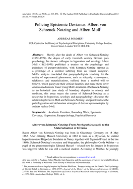 Albert Von Schrenck-Notzing and Albert Moll1