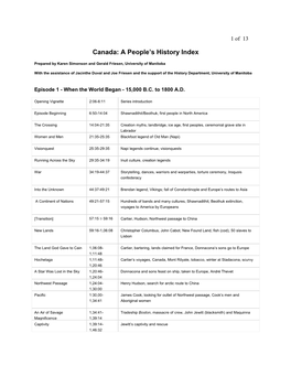 Canada: a People's History Index