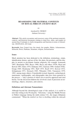 Reassessing the Material Contexts of Ritual Fires in Ancient Iran