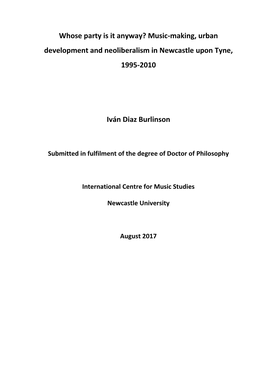 Music-Making, Urban Development and Neoliberalism in Newcastle Upon Tyne, 1995-2010