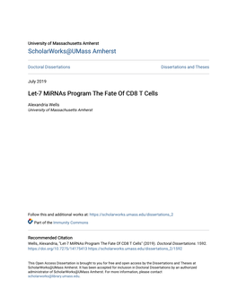 Let-7 Mirnas Program the Fate of CD8 T Cells